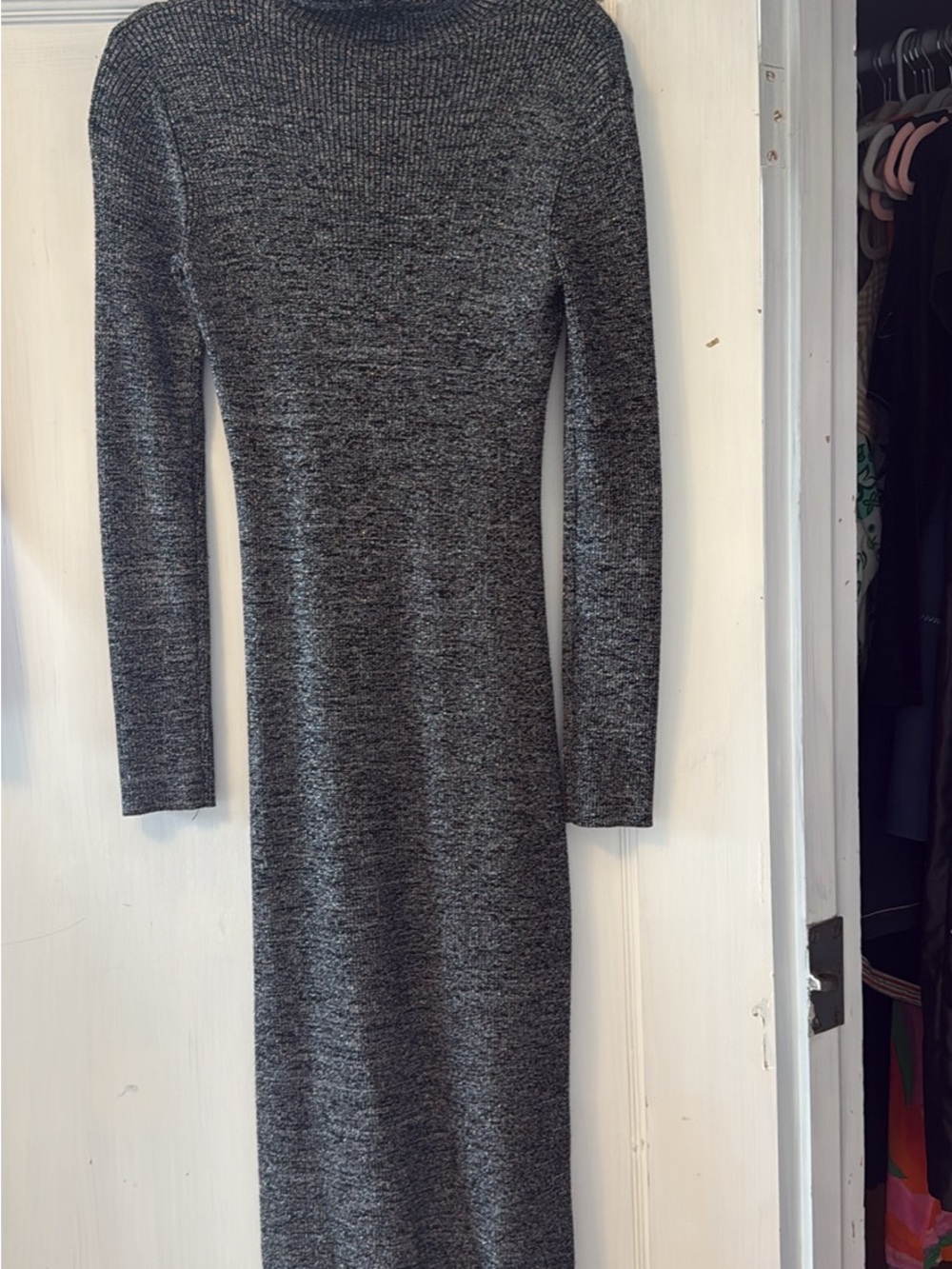 Metallic Ribbed Turtleneck Maxi Dress